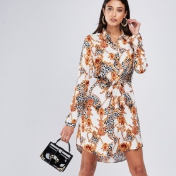 Animal Chain Print Shirt Dress - Picture 1 of 5